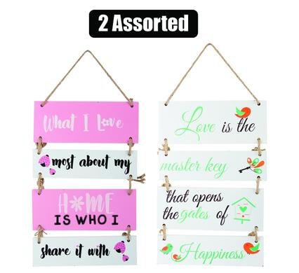 Plaque mdf 4 signs w/rope 2-asstd
