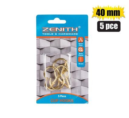 Cup-hooks brass-pl 40mm 5pce zenith